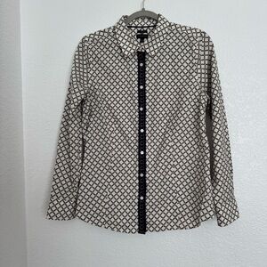 Talbots Chain-Link Print Button-Up Blouse - White & Brown